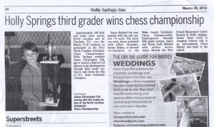 Scan of article in the Holly Springs Sun describing The New School Chess Team success at the NC Scholastic Championship