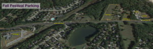 map showing sunset lake road with parking zones 1, 2 and 3 for the new school montessori center fall festival