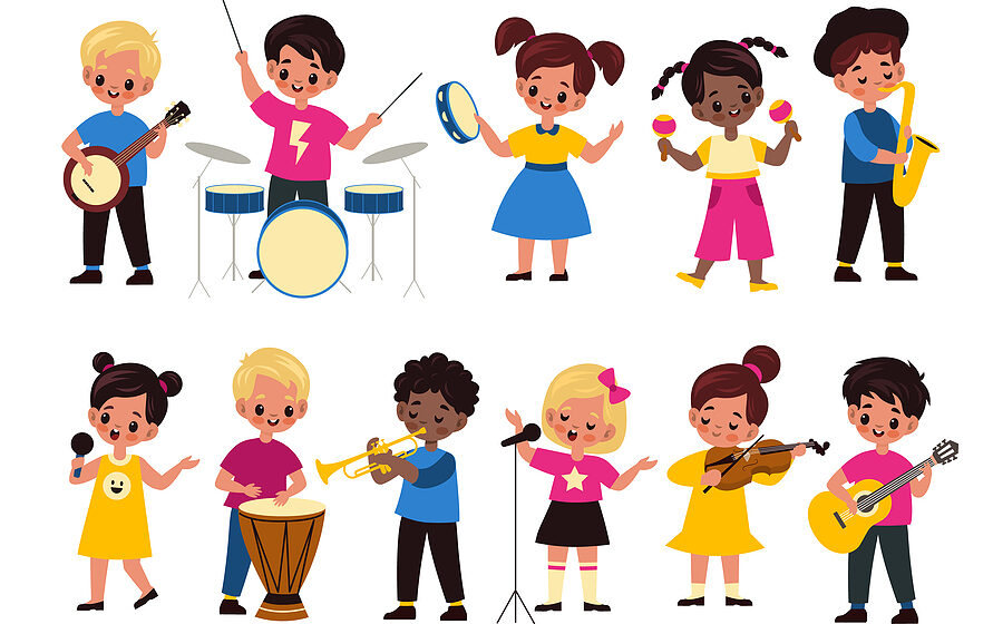 children illustration with music