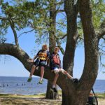 two boys in a tree at Camp Don Lee